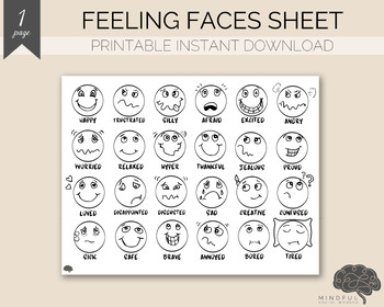 Feeling Faces Sheet by Mindful Social Worker Co | TPT