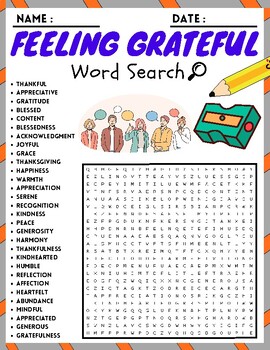 Feeling Grateful Word Search Puzzle Worksheets Activities | TPT