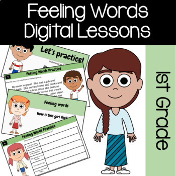 Preview of Feeling Words Reading 1st Grade Google Slides | Guided Reading Practice