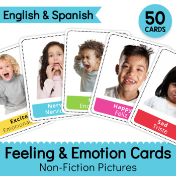 Preview of Feeling and Emotion Flash Cards - English and Spanish - Nonfiction Real Pictures