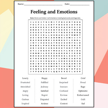 Feeling and Emotions Word Search Puzzle Worksheet Activity | TPT