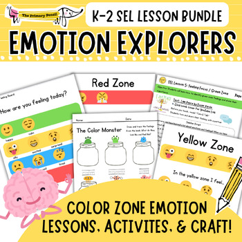 Preview of Emotion Explorers! Color Zone SEL Lesson Pack | K-2 Reading, Writing, & Crafts!