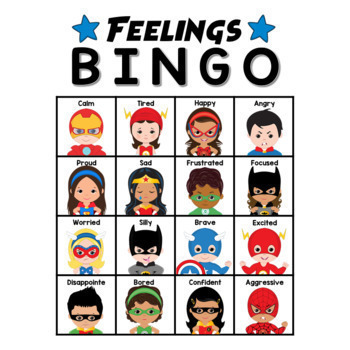 Feelings Emotions Bingo Game Superhero Themed By Created By Carleigh