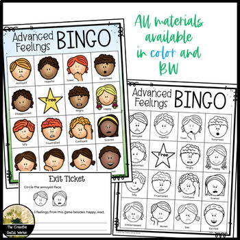 Feelings Bingo Game Advanced Identifying Emotions | TPT