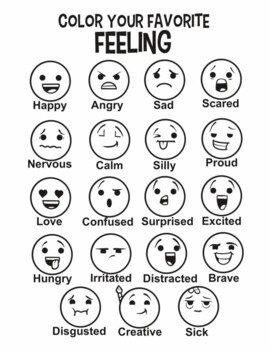 Preview of Feelings Chart Coloring Page w/ Emojis