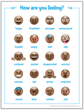 Emoji Feelings Chart: Dark Skin Tone by Gumdrop Doodles | TpT