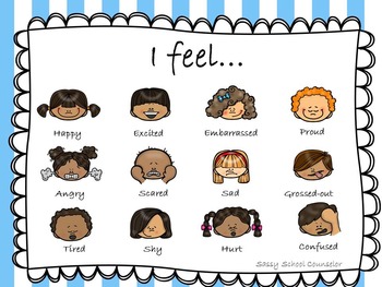 Feelings Chart with Faces- Diverse by Sassy School Counselor | TpT