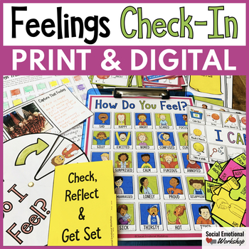 Preview of Feelings Check-In Activities & Feelings Chart for Counseling and SEL
