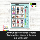 Feelings Communication Board- 15 Emotion Photos and Pain S