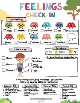 Preview of Feelings/Emotions Emoji Check In Worksheet-Emotions Chart Activity-Coping Skills