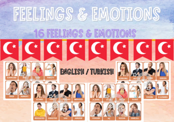 Preview of Feelings & Emotions Flashcards English/Turkish (16 feelings/emotions)