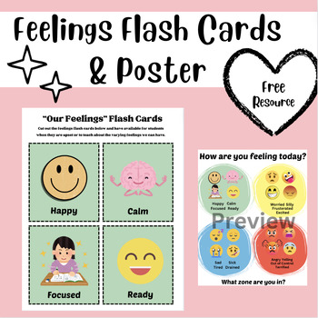 Preview of Feelings Flash Cards & Poster - Social Emotional Learning