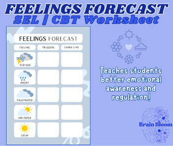 Preview of Feelings Forecast & Emotional Regulation Worksheet | SEL Lesson | Calming Corner