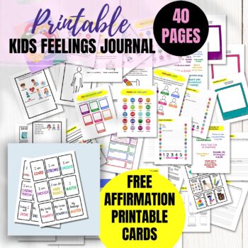 Feelings Journal, worksheets and affirmations cards - 2 in 1 BUNDLE