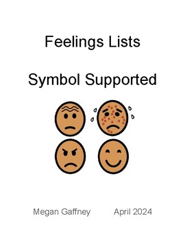 Preview of Feelings List, Symbol Supported, Special Education, SEL