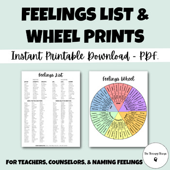 feelings list wheel high resolution printable by the therapy things