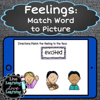 Preview of Feelings and Emotions Activity | Matching Word to Picture |Boom Cards