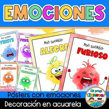 Preview of Feelings Poster in Spanish - Watercolor Classroom Decor - Emotions - Emociones