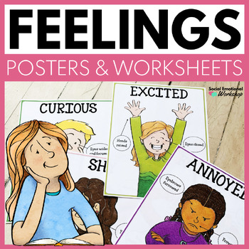 Preview of Feelings Posters, Feelings Chart, SEL Worksheets | Identifying Emotions Decor