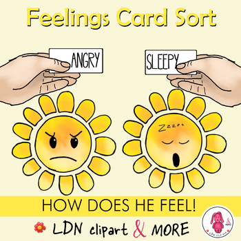 Preview of Feelings Card Sort SUMMER, learn about emotions, with emotion gauge, print & go