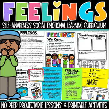 Preview of Feelings Social Emotional Learning Character Education SEL K-2 Curriculum 