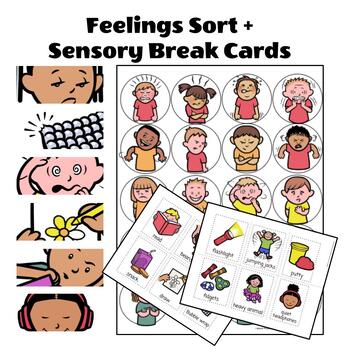 Preview of Feelings Sort + Sensory Break Cards  - SEL Activity/Break Visuals