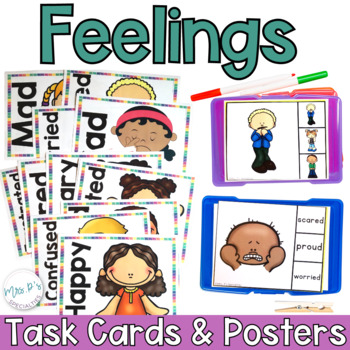 Preview of Feelings Task Cards and Posters - Special education - Social Emotional Learning