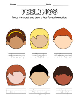 Preview of Feelings (Tracing,Drawing,Fine motor skills activity sheet)
