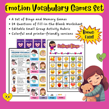 Preview of Feelings Vocabulary Bingo and Memory Games