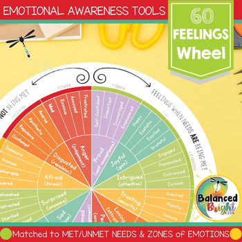 Feelings Wheel: 60 Emotions, Self-Awareness, Self-Regulation, Calm Corner