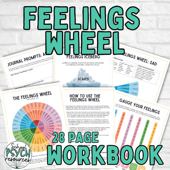 Preview of Feelings Wheel Workbook School Counseling Therapy Social Emotional Emotions SEL