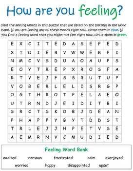 feelings word search puzzle naming our feelings by second grade