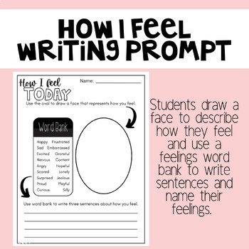 Preview of Feelings Writing Prompt with Word Bank & Drawing Opportunity