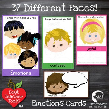 Preview of Feelings and Emotions Cards, Multicultural Kids Clipart, AMB-2339