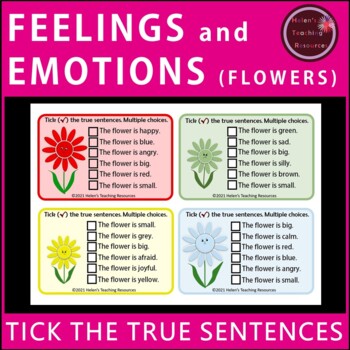 Preview of Feelings and Emotions Cards (flower theme) | Tick the true sentences