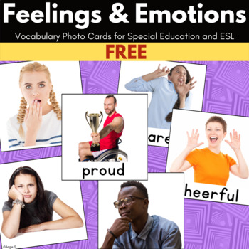 Preview of Feelings and Emotions Cards with Pictures ESL Flashcards Autism Special Ed FREE