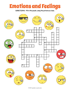 Feelings and Emotions Crossword Puzzle by Puzzles to Print | TpT