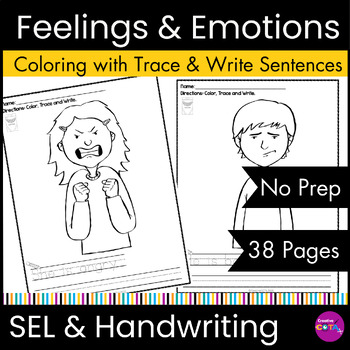 feelings and emotions identification coloring and sentence writing worksheets