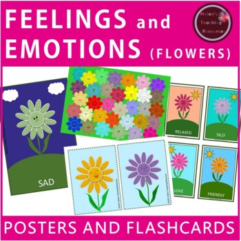 Preview of Feelings and Emotions Posters and Flashcards (Flower theme)