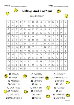 Feelings and Emotions Word Search Puzzle Activity Worksheet by MsZzz Teach