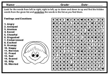 feelings and emotions word search puzzle worksheet distance learning