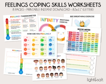 Preview of Feelings and emotions with Coping Skills for kids, therapy worksheets, Zones