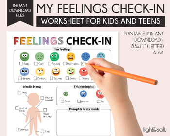 Preview of Feelings check-in worksheet, Feelings thermometer, Calming corner, SEL