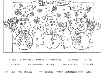 Felices Fiestas Spanish Color by Numbers Holidays by Sra Madame | TpT