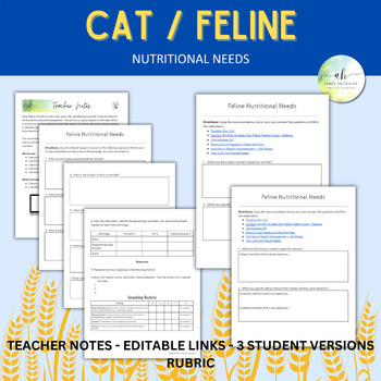 Preview of Feline Nutritional Needs - Student Research Activity