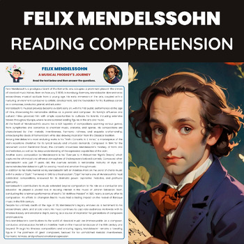Preview of Felix Mendelssohn Reading Comprehension Worksheet | Romantic Music Composer