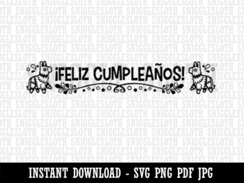 Preview of Feliz Cumpleaños Happy Birthday Spanish Banner with Pinatas B&W Clipart Digital