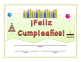 Feliz Cumpleaños Printable Birthday Certificate in Spanish