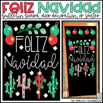 Preview of Feliz Navidad Merry Christmas Bulletin Board, Door Decoration, or Poster