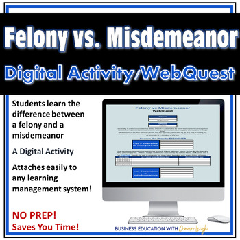 Preview of Felony vs Misdemeanor Law Discovery Digital Activity for Business & Law class